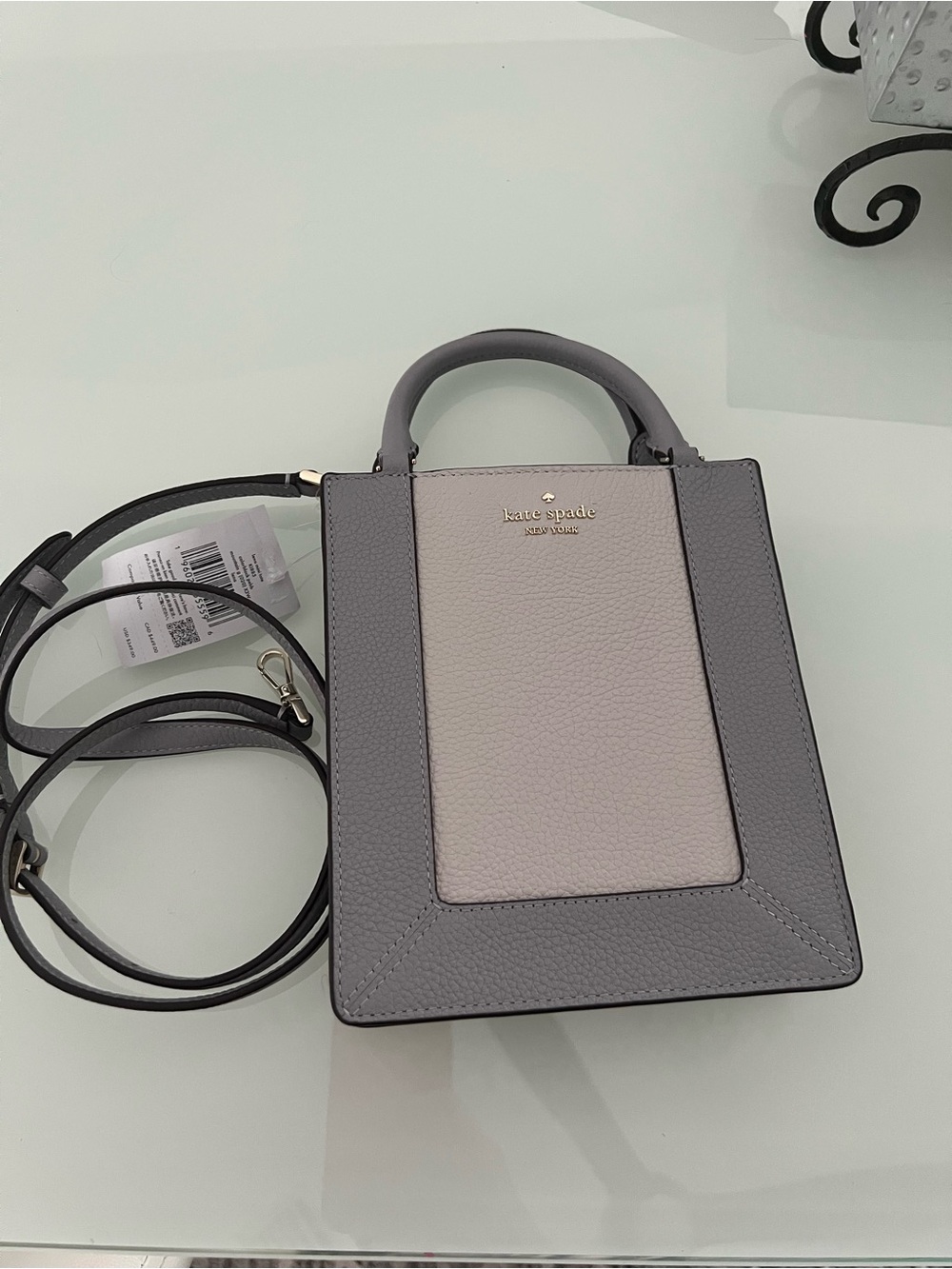 NWT kate spade Gray and Cream Pebbled Leather Mini Tote
